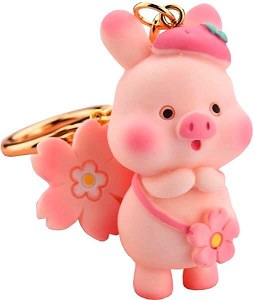 Nøglering med en sjov, pink gris
